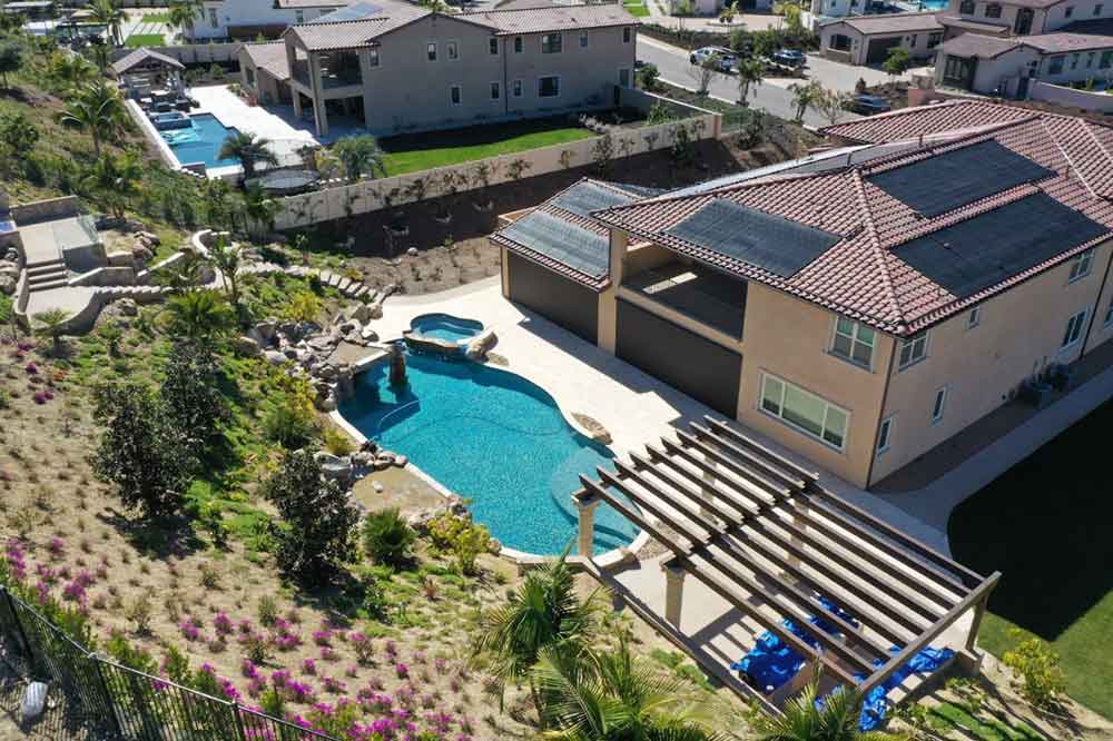 Solar panels heating a swimming pool